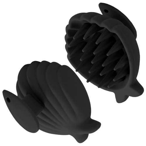 Silicone Scalp Massager Hair Growth,Hair Scrubber Scalp Stimulator Exfoliator Brush with Soft Bristles for Wet Dry Scalp Care (Black) - color: Black