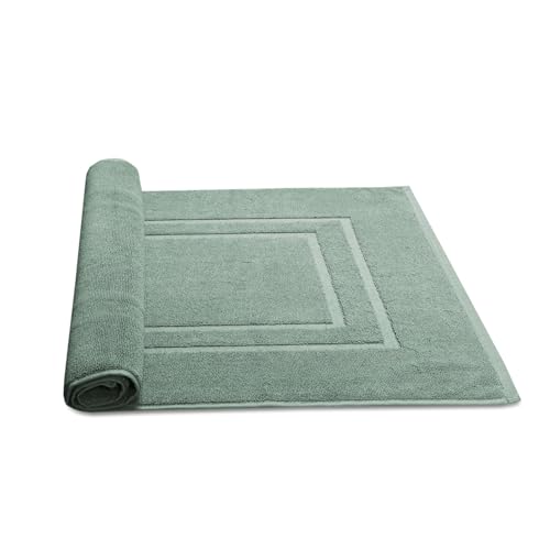Feather & Stitch 2 Piece Towel Like Bath Mats (30x21 Inch) 100% Cotton Terry Bath Mat, Bathroom Shower Floor Mat [NOT A Bathroom Rug], Soft Absorbent Washable Mats - Granite Green - color: Granite Green