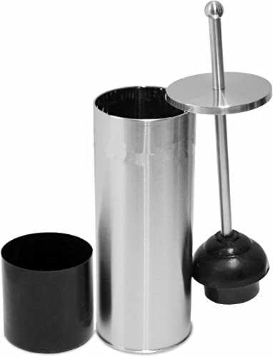 Chrome Toilet Plunger with Holder Bathroom Metal Canister Holder Drip Cup, Heavy Duty, Deep Cleaning Silver - color: Silver