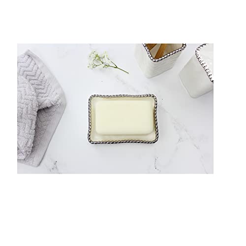 Pampa Bay VAN2720W Soap Dish with Silver Beads, 5.5-inch Length, Porcelain