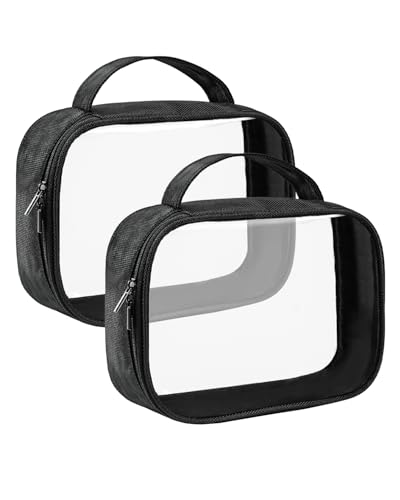 Moyad TSA Approved Toiletry Bag Clear Quart Size Travel Bags Makeup Bag | Large Opening, for Men and Women, Carry on Airline Compliant, Transparent Liquids Pouch, Black - color: Black, size: 2 Pack, Handle