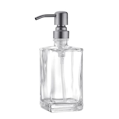 13.5 Oz Clear Glass Soap Dispenser with Rust Proof Stainless Steel Pump, Refillable Liquid Hand Soap Jar for Bathroom, Premium Kitchen Soap Dispenser (Brushed Nickel) - color: Brushed Nickel