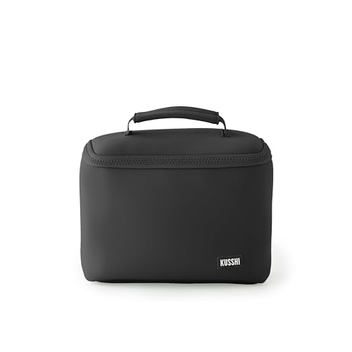 KUSSHI Neoprene Train Case Makeup Bag - Washable Makeup Travel Bag & Vanity Case for Stress Free Travel (Small, Black/Pink) - color: Black/Pink, size: Small