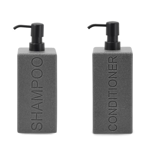 Rectangular Resin Dispenser Premium Bathroom Shampoo Conditioner Body Wash Bottle Modern Refillable Pump Design - color: Gray