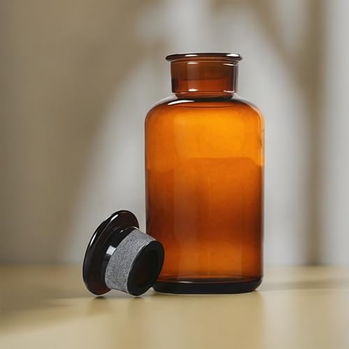 Lab Glass Storage Bottles with Lids, 3 Pcs 125ml Wide Mouth Glass Storage with Ground Stopper, Used for Lab, Home Decorative(Amber)