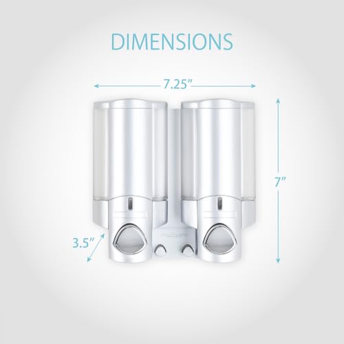 Better Living Aviva Wall Mount Shower Dispenser, 2 x 11oz, Satin Silver | 2 Chamber, Shampoo, Conditioner, Body Wash and Soap Dispenser, Built-in Hooks, No Drill, Waterproof Shampoo Soap Dispenser - color: Satin Silver, size: 2-Chamber