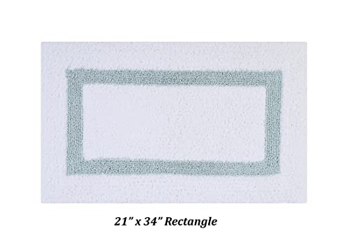 Better Trends 100% Cotton Hotel Collection Bath Mats Set, White & Blue Mats - Tufted, Reversible & Absorbent & Machine Washable 2 Piece Bathroom Rug Set, Shower & Sink Bath Mat, Rugs for Bathroom - color: White & Blue, size: 2 Piece Set (17" x 24" | 21" x