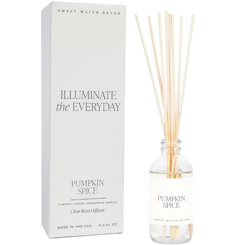 Sweet Water Decor Pumpkin Spice Reed Diffuser Set - Pumpkin, Cloves, Cinnamon, and Vanilla Fall Scented Diffusers - Scent Diffusers for Home, Long Lasting Fragrance, Made in the USA - style: Pumpkin Spice