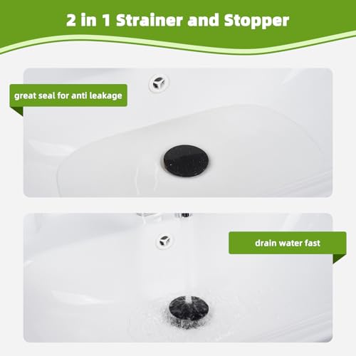 Universal Bathroom Sink Drain Stopper Strainer, Big Cover, Matte Black | 2 in 1 Pop Up Sink Stopper for 1.1''~2.36'' Sink Basin Hole, Hair Catcher with Removable Stainless Steel Filter Basket - color: Matte Black