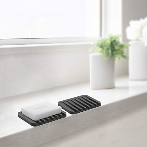 Anwenk Soap Dish for Shower Waterfall Soap Holder Soap Tray Soap Saver Drainer Flexible Silicone for Shower/Bathroom/Kitchen/Counter Top,Keep Soap Bars Dry Clean,Easy Cleaning-Black 1Pack - color: Black