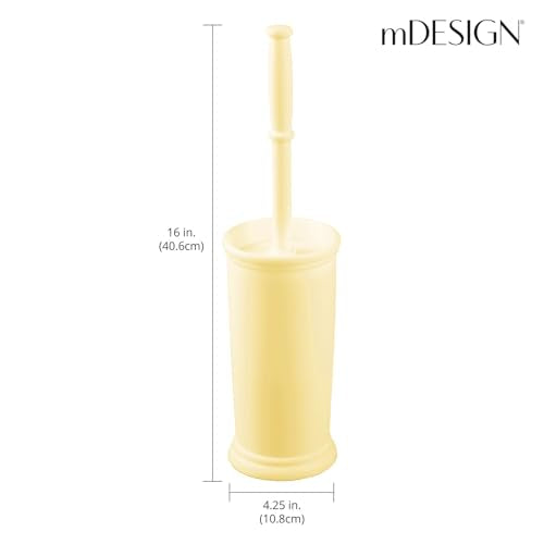 mDesign Toilet Bowl Brush and Holder - Covered Bathroom Brush - Standing Scrubber in Modern Holder - Space Saving, Deep Cleaning for Toilet - Hyde Collection - Light Yellow - color: Light Yellow
