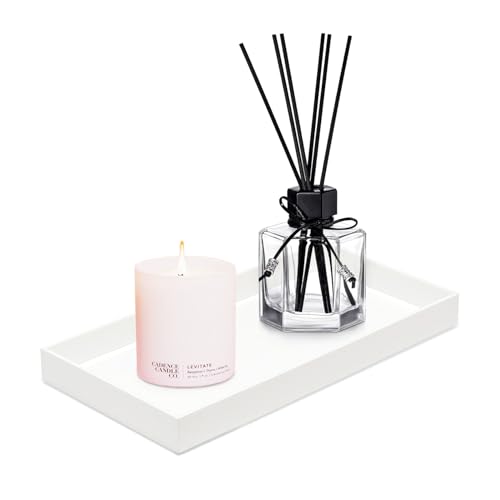 ROYALITA Acrylic Tray Bathroom Tray for Countertop, Guest Towel Holder Tray for Napkin Perfume Jewelry Makeup, Vanity Trays for Soap Dispenser, Aromatherapy, Cup & Candle, White - color: White