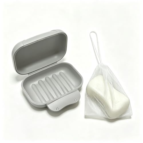 Soap Holder Container, Vonpri Portable Bar Soap Saver Scrubber Case for Bathroom and Kitchen (Grey) - color: Grey