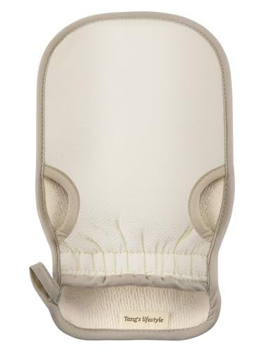 Exfoliating Glove (Original) Machine Washable Newly Upgraded With Thumb Holes Korean Body Scrubber 100% Vegan Viscose Exfoliating Mitt for Dead Skin Removal, Keratosis Pilaris & Self-Tan Prep - color: 1Pack-Beige