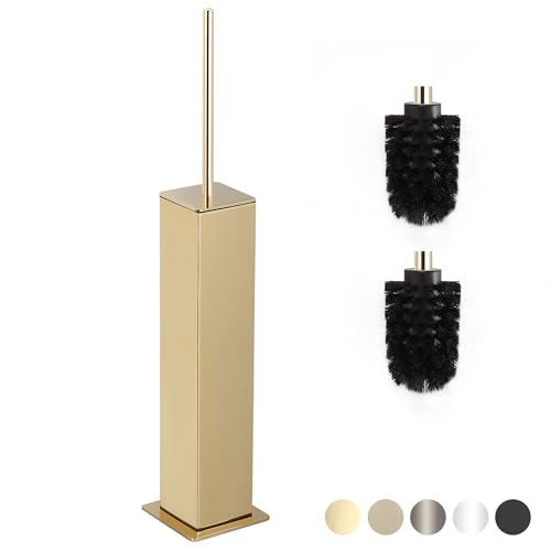 BVL Toilet Brush and Holder Set Gold Stainless Steel 304 Square Freestanding Toilet Brush for Bathroom - color: Gold