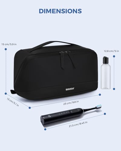 WANDF PU Leather Toiletry Bag for Men, Dopp Kit with Hanging Pouch | Water-Resistant Fabric, Travel Bag for Toiletries, Compact Storage, Shaving Accessories, Weekend Trips - color: Medium Plus, Black, size: Medium Plus