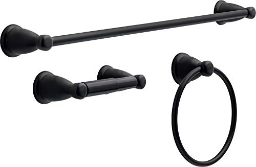 Franklin Brass 3-Piece Matte Black Bathroom Set Towel Rack, Ring, Toilet Paper Holder| Kinla Bath Accessories - color: Matte Black, style: 3-Piece Bath Accessory Set