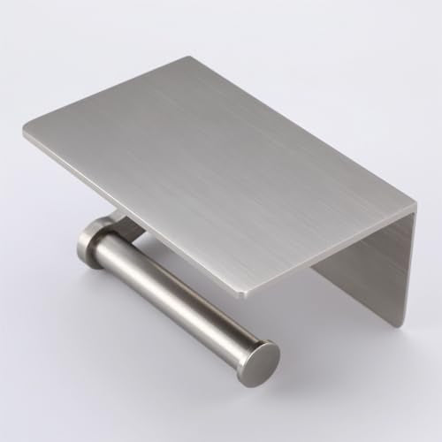 Toilet Paper Holder with Shelf, Adhesive or Screw Wall Mount Toilet Roll Holder for Bathroom, Rustproof Solid Aluminum Commercial Toilet Tissue Holder with Storage, Brushed Nickel - color: Brushed Nickel-1 Roll