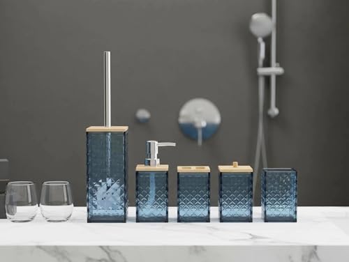 Blue Bathroom Accessory Set, 6 PCS Blue Bathroom Accessories Set, Soap Dispenser, Toothbrush Holder, Soap Dish, Mouthwash Cup, Cotton Swab Holder and Toilet Brush, Acrylic - color: Blue