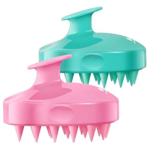 HEETA Hair Scalp Massager Shampoo Brush 2 Pack, Soft Silicone Bristles to Remove Dandruff, Waterproof Hair Scrubber for Both Wet Dry Use, Suitable for Men & Women (Green & Pink) - color: 01- Green & Pink