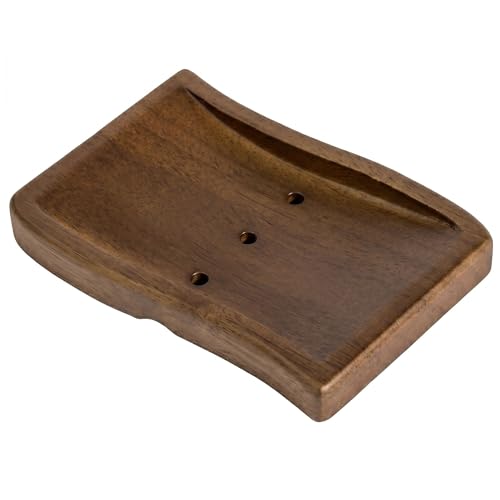 Wood Self-Draining Bar Soap Holder, 3 Holes Design Soap Dish and Sponge Holder, Quick Dry Soap Saver Tray for Bathroom, Kitchen, Shower & Countertop (Brown, 1 Pack)