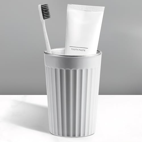 Toothbrush Holder for Bathroom-12oz Unbreakable Stainless Steel Bathroom Cup,Easy to Clean Toothbrush Cup, Reusable Bathroom Tumbler Cups for Home/School/Office(3" x 4.5") (Gray) - color: Gray