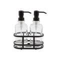 3 Piece Round Heavy Weight Glass Soap Lotion Pump Dispenser Set with Metal Caddy for Home Bath Kitchen Travel Office Hand Crafted Metal Tray Oil Rubbed Bronze