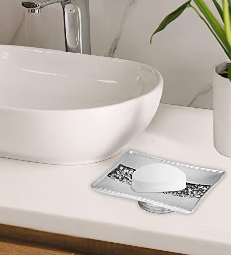 Zahari Home Sinatra Soap Dish Unique Design Stylish Bling Glass Mosaic Décor Soap Bar Holder, Silver - color: Sinatra Silver