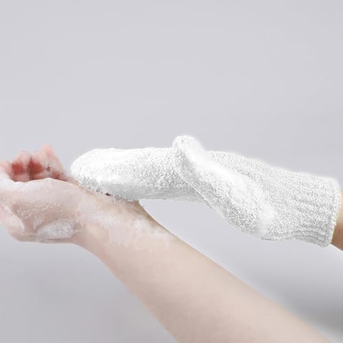Nylon Exfoliating Gloves for Shower, 3Pcs Gentle Scrub Mitts for Body, Bath Gloves for Men and Women (White) - color: White