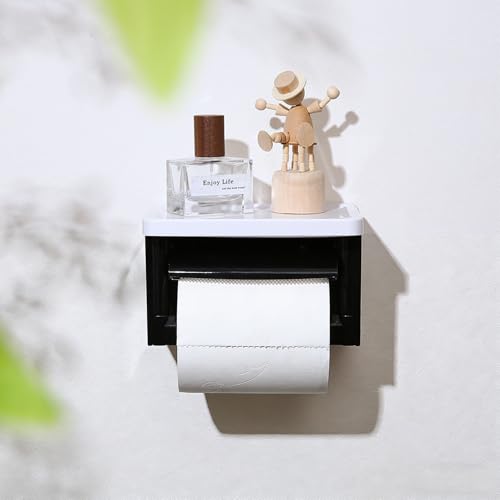 Black Wall Toilet Paper Holder, Plastic Toilet Paper Holder with Cover, Modern Covered Black Toilet Paper Holder Wall Mounted for Bathroom - color: Abs White&black, size: Single