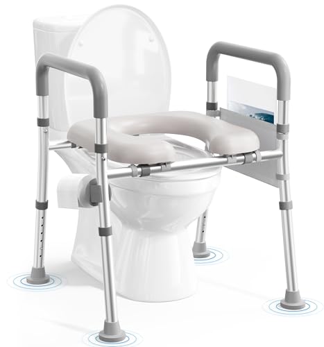 soundfuse Heavy Duty Raised Toilet Seat with Handles for Senior, 400 lbs | Adjustable Height & Width, Aluminum Reinforced Frame, Padded Seat, Handicap Elevated Toilet Seat Riser, Fit Most Toilets