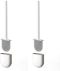 RV Silicone Toilet Brush with Holder, Drill-Free Wall Mounted Toilet Bowl Cleaner, Anti-Drip Anti-Roll Compact Brush for RV Camper & Small Bathroom (White 2pc) - color: White 2pc