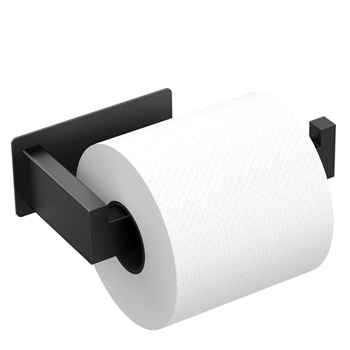Auxmir Adhesive Toilet Paper Holder, No Drilling Toilet Roll Holder Wall Mount, Premium Thicken SUS304 Stainless Steel, Rustproof Toilet Tissue Holder for Bathroom Kitchen Washroom RV, Matte Black - color: Toilet Paper Holder-black