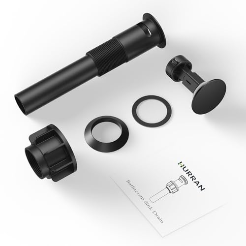 Bathroom Sink Drain with Overflow with Hair Catcher Anti-Clog Sink Strainer | Hurran Matte Black Bathroom Sink Stopper for 1.65"-1.9" Hole, Plastic Pop-up Drain for Bathroom Vanity Vessel Sink - color: Matte Black