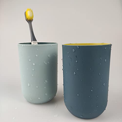 Reusable Drinking Cup Set, Large Capacity Bathroom Toothbrush Cup | Made of durable, reusable PP material, 300ml/10.5oz capacity for everyday use. Dishwasher safe - color: Light blue & Navy blue