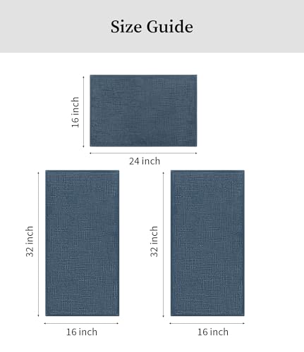 YIHOUSE Bathroom Rugs Sets 3 Piece Blue, 16x24+16x32+16x32in | Non Slip, Quick Dry, Absorbent Washable, Thin Fit Under Door, For Elder, Sink, Laundry - color: Blue, size: 16x24+16x32+16x32