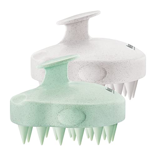 HEETA Scalp Massager 2 Pack for Hair Growth, Soft Silicone Bristles to Remove Dandruff and Relieve Itching, Scalp Scrubber for Hair Care Relax Scalp, Shampoo Brush for Wet Dry Hair, Beige & Green - color: 01- New Beige & Green