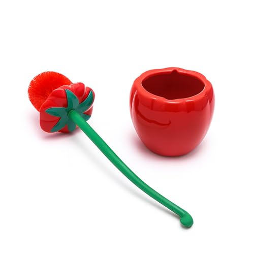 Deep & Sturdy Toilet Bowl Brush with Holder - Tomato Bowl Brush - Durable Scrubbing - Toilet Cleaners - Household Essentials - Bathroom Cleaner - Cleaning Supplies - Household Supplies - color: Tomato