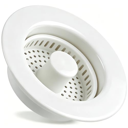 Kitchen Sink Drain Strainer 3 in 1, 304 Stainless Steel Pop Up Sink Stopper, Anti-Clogging Sink Drain Strainer for US Standard Kitchen Drain (White) - color: White, size: 1 Pack