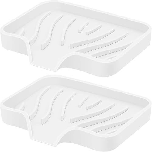 Silicone Soap Dish with Drain, SAISN Kitchen Soap Tray for Shower 2 Pack Self Draining Soap Dish Soft Bathroom Soap Holder for Kitchen Sink Flexible Portable Soap Saver, White - color: White
