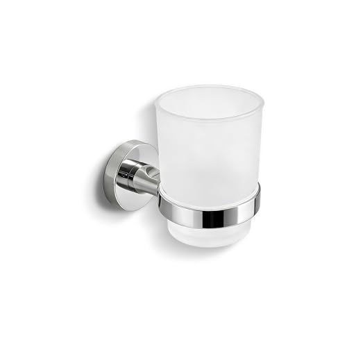 Toothbrush Holder, Wall Mounted Mouthwash Tumbler Holder with Frosted Glass Tumbler for Bathroom&Kitchen,Silver - color: Silver