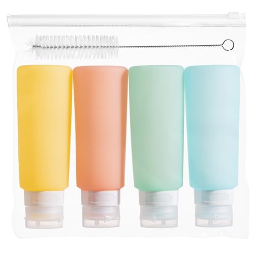 MICEBAY Condiment Squeeze Bottles for Sauces, 6-oz Mini Silicone Salad Dressing Container to Go with Reusable Sandwich Bag, Leakproof Sauce Bottle for Lunch Box, 4 Pack, Candies - color: Candies, size: 6 OZ