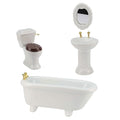 Waldosia 1:12 Scale White Porcelain Dollhouse Bathroom Set – 4-Piece Miniature Furniture with Bathtub, Pedestal Sink, Toilet & Mirror