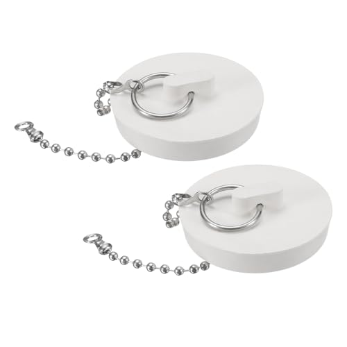 uxcell 2 Pcs Tub Stoppers, Rubber Bathtub Stoppers 1-7/8" Kitchen Sink Drain Stopper, Bathroom Drain Plug with Pull Ring and 15" Beaded Chain, White - size: 1-7/8"