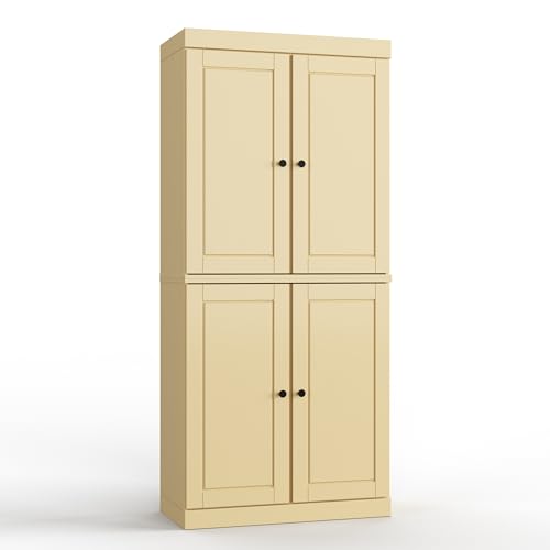 Palace Imports Solid Wood Tall Bathroom Pantry Cabinet with 4 Wooden Doors & Adjustable Shelves, Yellow - 100% Eco-Friendly, Renewable, Space-Saving Storage, 71.5" H x 32" W, Made in Brazil - color: Yellow