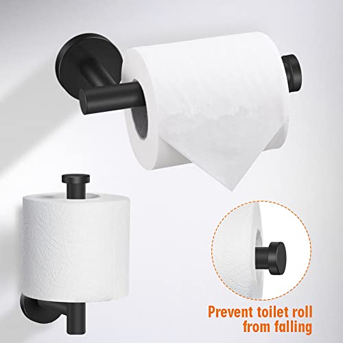 Tudoccy 5-Pieces Matte Black Bathroom Hardware Set SUS304 Stainless Steel Round Wall Mounted - Includes 24" Hand Towel Bar, Toilet Paper Holder, 3 Robe Towel Hooks, Bathroom Accessories Kit - color: Black, size: 24 Inch 5 pcs
