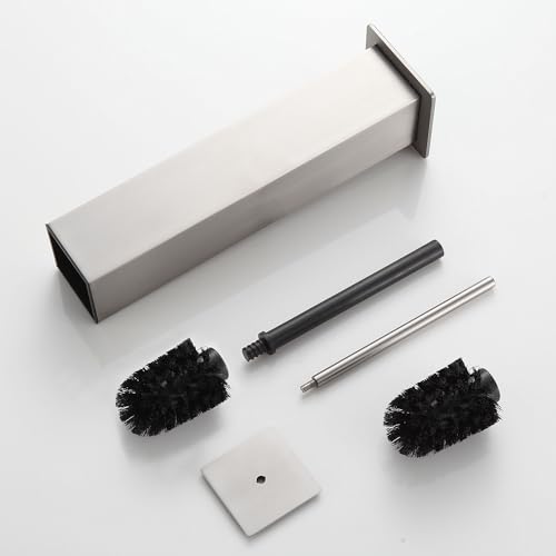 BVL Toilet Brush and Holder Set Brushed Nickel Stainless Steel 304 Square Freestanding Toilet Brush for Bathroom - color: Brushed Nickel