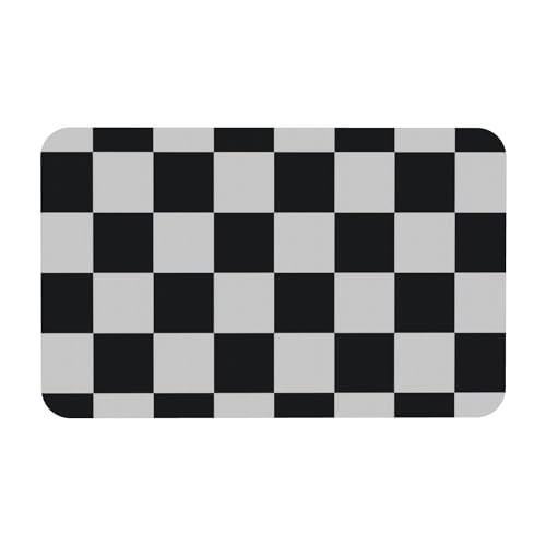 Black and White Checkered Bath mats Quick Dry Absorbent Bath Rugs Rubber Non Slip Bath Mat for Bathroom Floor Tub Shower Sink 16"×24" - color: Black and White Checkered, size: 16"x24"