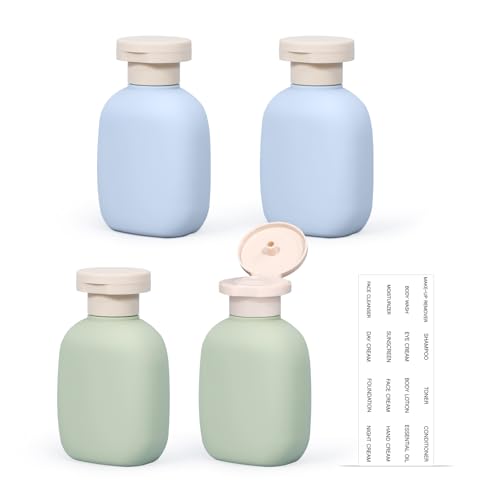 3.4 oz Small Plastic Travel Shampoo Bottles, Empty Plastic Squeeze Bottles with Flip Cap for Toiletries, Leakage-proof Travel Shampoo and Conditioner Bottles - color: Blue+Green, size: 3.4 ounces
