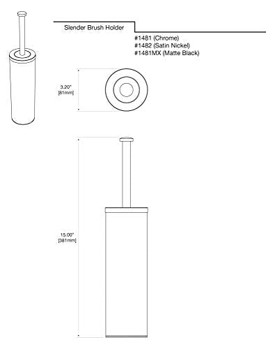 Gatco 1482 Latitude II Slender Toilet Brush and Holder, Satin Nickel, Freestanding Bathroom Toilet Brush Canister - color: Satin Nickel, size: 15"H, style: Latitude II